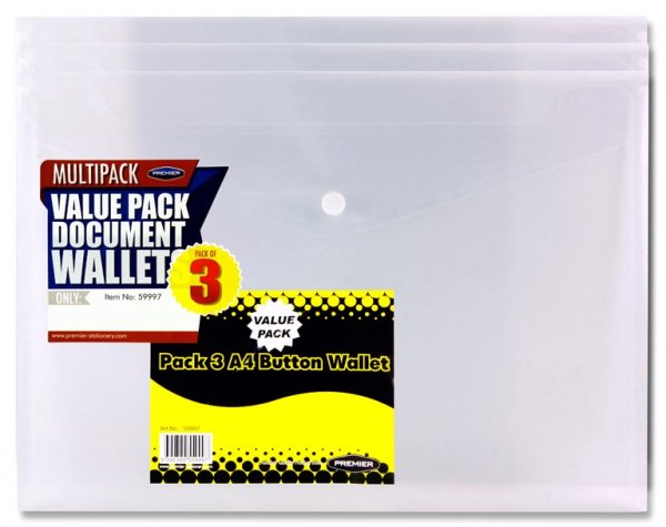 PREMIER PKT.3 A4 BUTTON WALLETS
