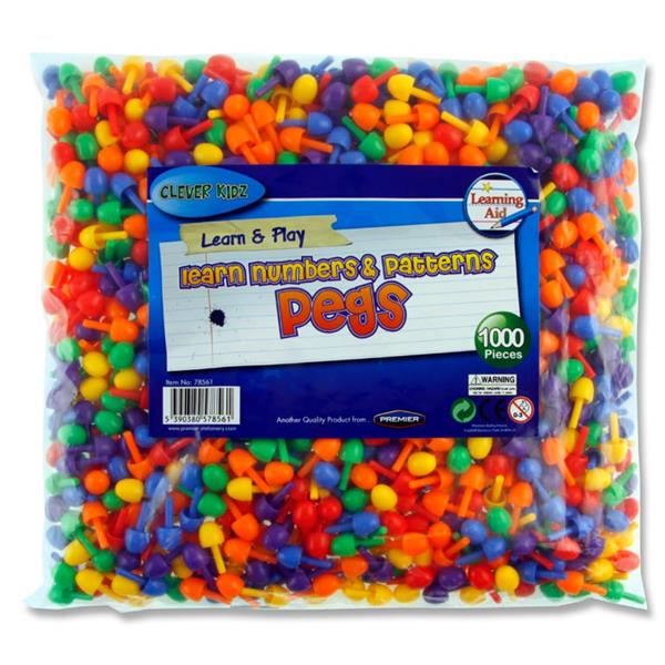 CLEVER KIDZ BAG 1000 COLOURED PEGS FOR PEG BOARDS