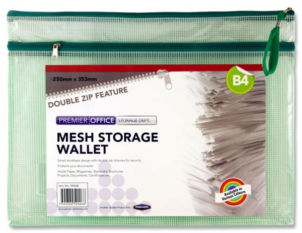 PREMIER OFFICE B4 DOUBLE ZIP MESH WALLET 3 ASST.