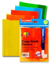 STUDENT SOLUTIONS PKT.5 PVC HEAVY DUTY COPY BOOK COVERS - 5 ASST TRANSPARENT COLOURS