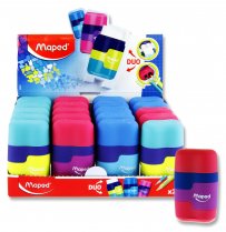 MAPED DUO CONNECT TWIN HOLE SHARPENER & ERASER - COLORFUL 3 ASST CDU