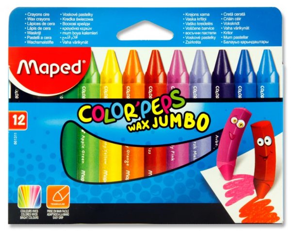 MAPED BOX 12 COLOR'PEPS WAX JUMBO CRAYONS
