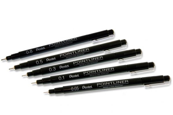 PENTEL ARTS S20P BOX 5 ASST SIZES POINTLINER FINELINER PENS