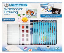 ART INSTRUCTOR 30pce 2 PROJECT ART SET - WATERCOLOUR DRAWING
