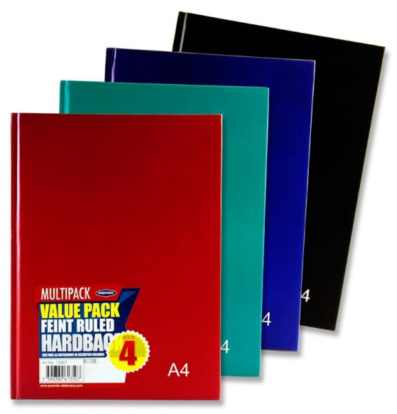 PREMIER PKT.4 A4 160pg HARDCOVER NOTEBOOK - BOLD