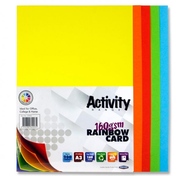 PREMIER ACTIVITY A3 160gsm CARD 200 SHEETS - RAINBOW