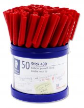 STAEDTLER TUB 50 STICK 430 BALLPOINT PENS - RED