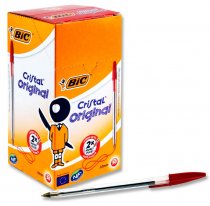BULK BUY - BIC BOX 50 CRISTAL ORIGINAL BALLPOINT PENS - RED