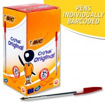 BULK BUY - BIC BOX 50 CRISTAL ORIGINAL BALLPOINT PENS - RED