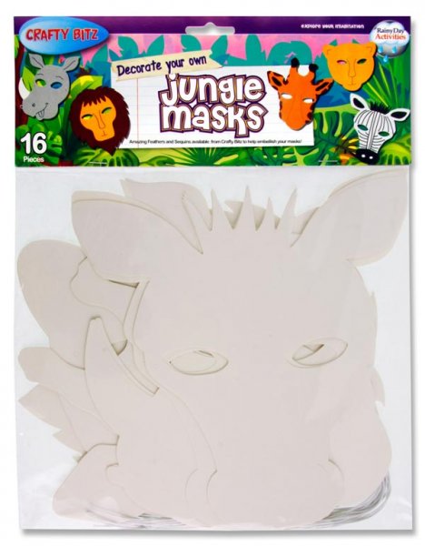 CRAFTY BITZ PKT.16 DECORATE YOUR OWN MASKS - JUNGLE ANIMALS