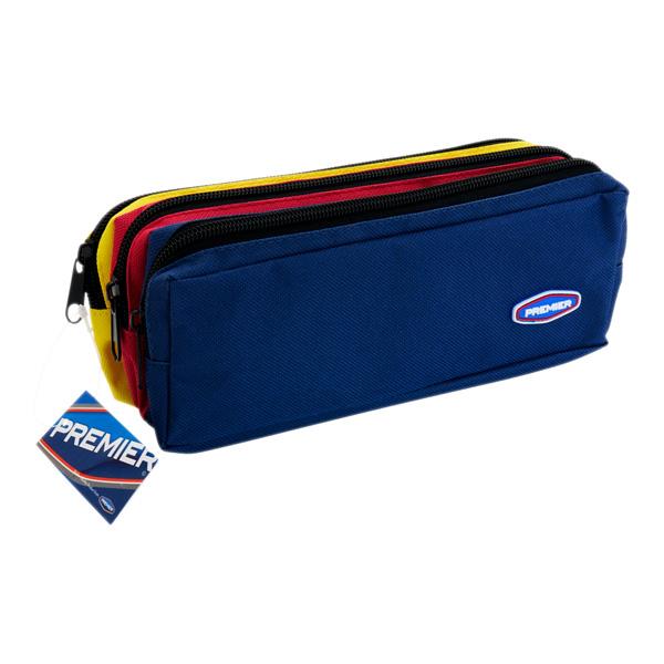 PREMIER 3 POCKET ZIP PENCIL CASE - BLUE & RED