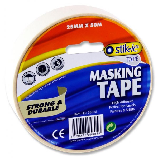 STIK-IE ROLL MASKING TAPE - 50m x 25mm