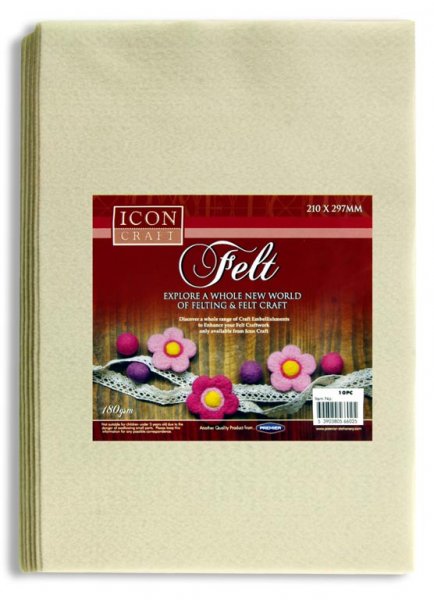 ICON CRAFT PKT.10 A4 FELT SHEETS - WHITE