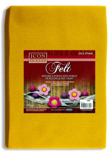 ICON CRAFT PKT.10 A4 FELT SHEETS - YELLOW