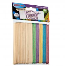 CRAFTY BITZ PKT.50 ASST. WOODEN LOLLIPOP STICKS
