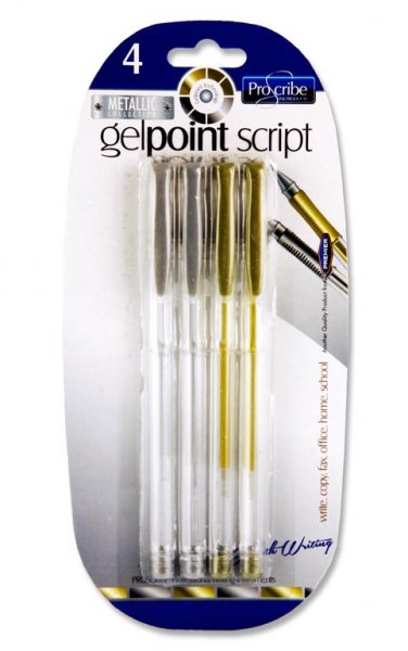 PRO:SCRIBE CARD 4 GELPOINT SCRIPT GEL PENS - SILVER & GOLD