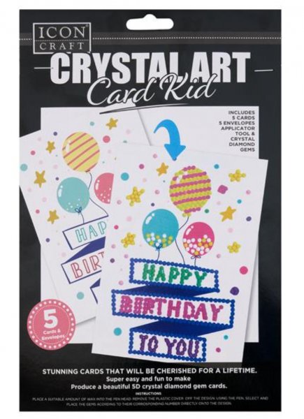Icon Craft Pkt.5 Crystal Art Card Kits - Happy Birthday