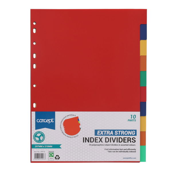 Premier Office PP Extra Strong Subject Dividers - 10 Part