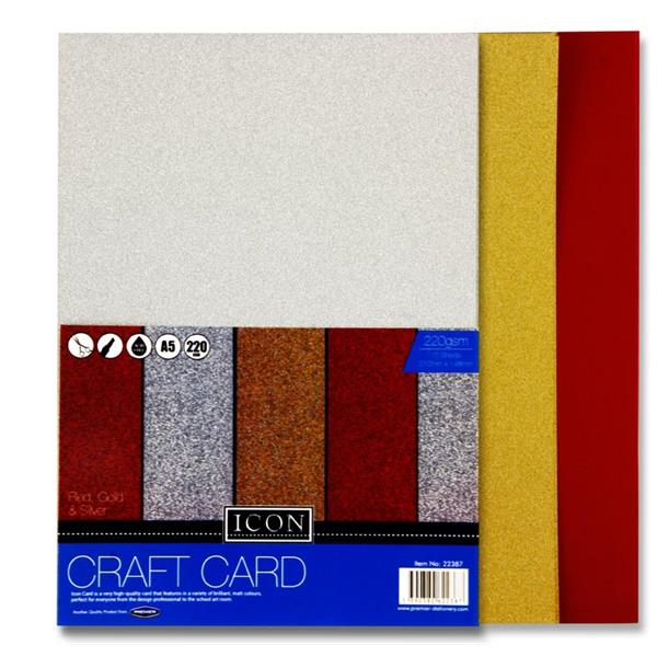 Icon Craft Pkt.10 A5 220gsm Craft Card - Glitter