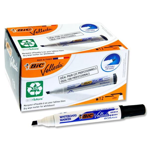 BULK BUY -Bic Velleda Whiteboard Chisel Tip Marker - Black