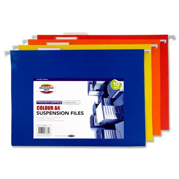 Premier Office Pkt.10 A4 Suspension Files - Coloured