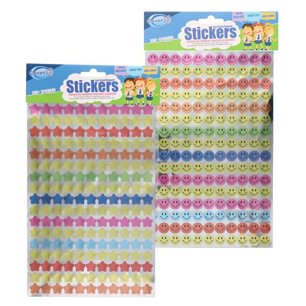 Pkt.350 Stars & Smileys Stickers 2 Asst.