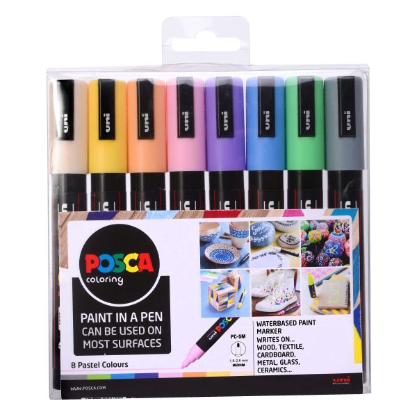 POSCA PC-5M MEDIUM BULLET TIP WLT 8 PALE COLOURS