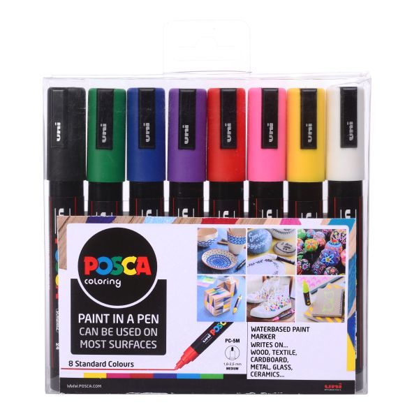 POSCA PC-5M MEDIUM BULLET TIP WLT 8 STANDARD COLOURS
