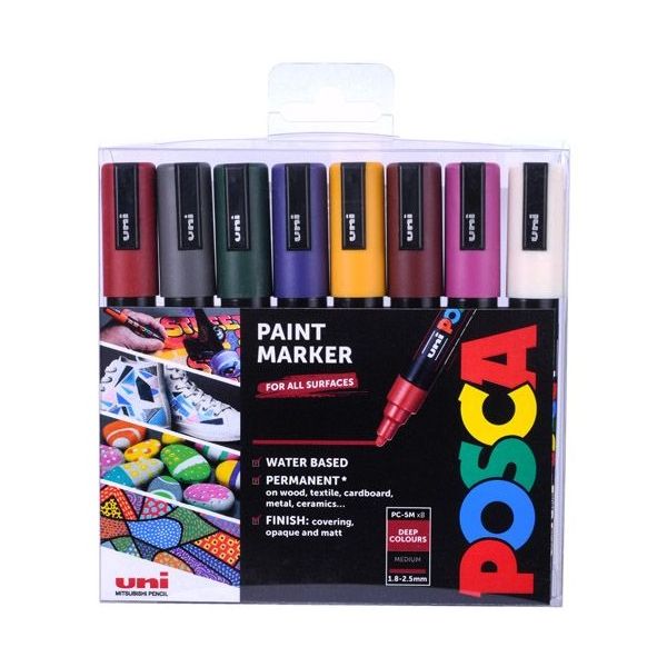 POSCA PC-5M MEDIUM BULLET TIP WLT 8 HERITAGE DEEP COLOURS