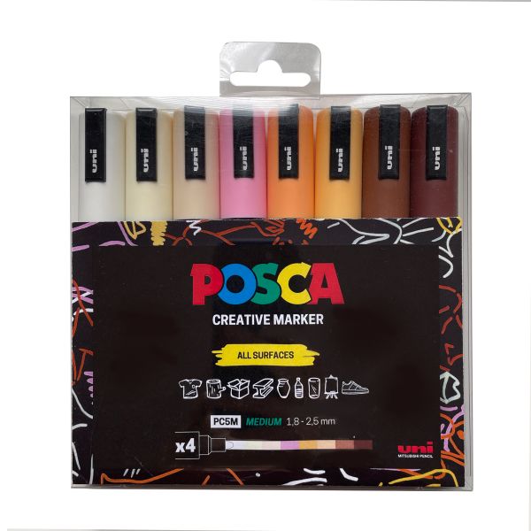 POSCA PC-5M MEDIUM BULLET TIP WLT 8 NEURALS