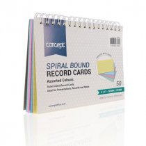 Concept Pkt.50 6"X4" Spiral Ruled Index Cards - Colour