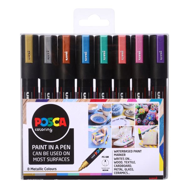 POSCA PC-5M MEDIUM BULLET TIP WLT 8 METALLIC COLOURS