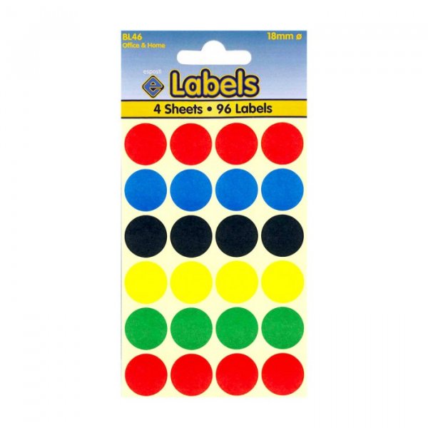 labels 4 sheets 18mm circle