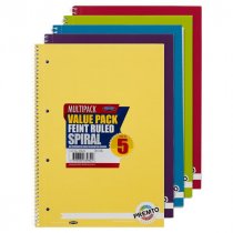 Premto Pkt 5 A4 160pg Spiral Notebook 5 Asst