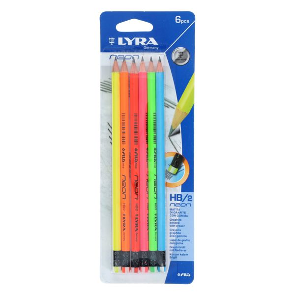 Lyra Neon Card 6 Rubber Tipped Hb Pencils