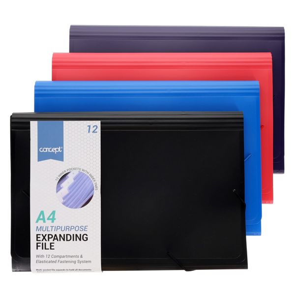 A4 12 Pocket Expanding File - 4 Asst