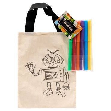 Colour me canvas bag- robot edition