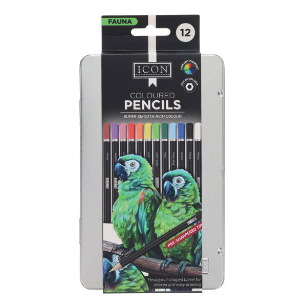 Icon Tin Box 12 Colouring Pencils - Fauna