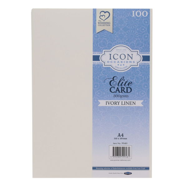Icon Occasions Pkt.100 A4 300gsm Linen Card - Ivory