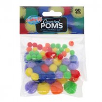 Crafty Bitz Pkt.60 Asst Sizes Pom Poms - Primary