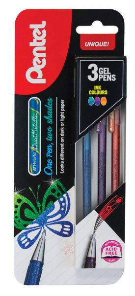 Pentel * Card 3 K110 Hybrid Dual Metallic Gel Pen - Violet Orange Green