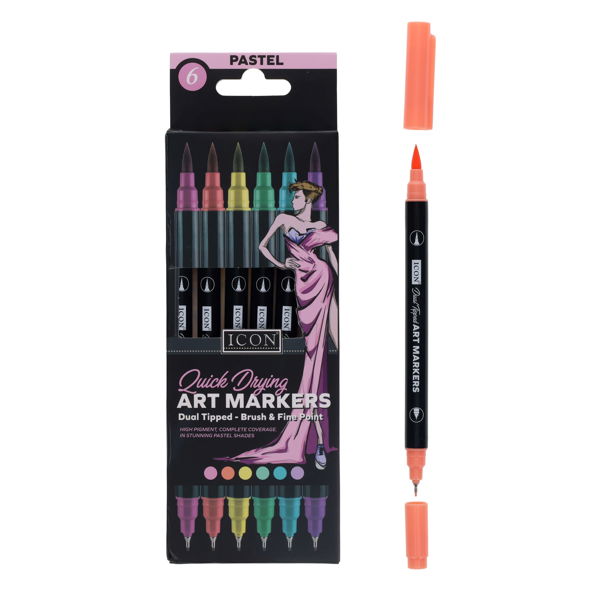 Icon Pkt.6 Quick Drying Art Markers - Pastel