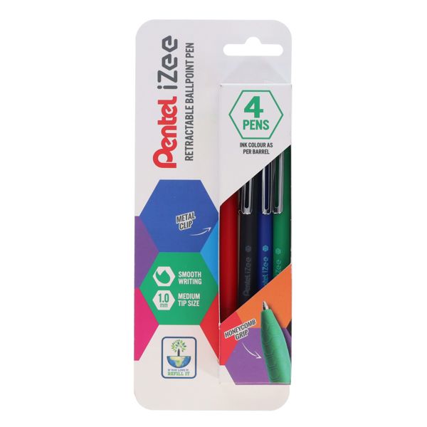 Pentel Izee Card 4 Retractable Ballpoint Pen Asst