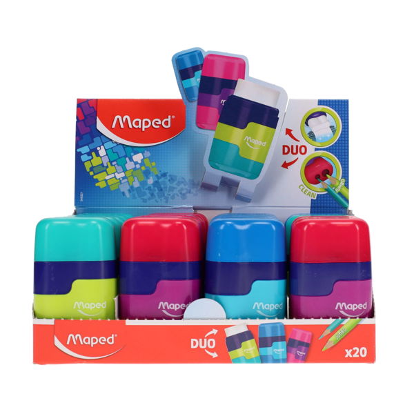 Maped Compact Duo Twin Hole Sharpener & Eraser - 3 Asst CDU
