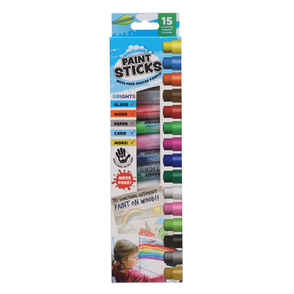 World of Colour Pkt.15 5g Washable Poster Paint Sticks - Brights