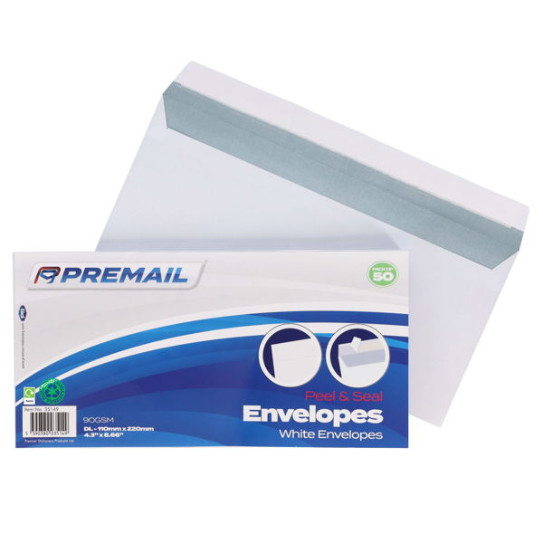 Premail Pkt.50 DL Peel & Seal Envelopes - White