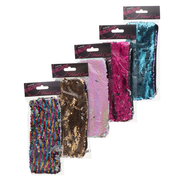 Blingtastic Sequins Flat Pencil Case 5 Asst
