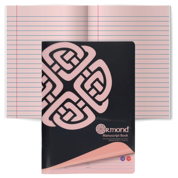 Ormond A4 120pg Durable Cover Visual Memory Aid Manuscript Book - Pink