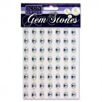 Pkt.56 Self Adhesive Gem Stones 10Mm - Pearl Silver