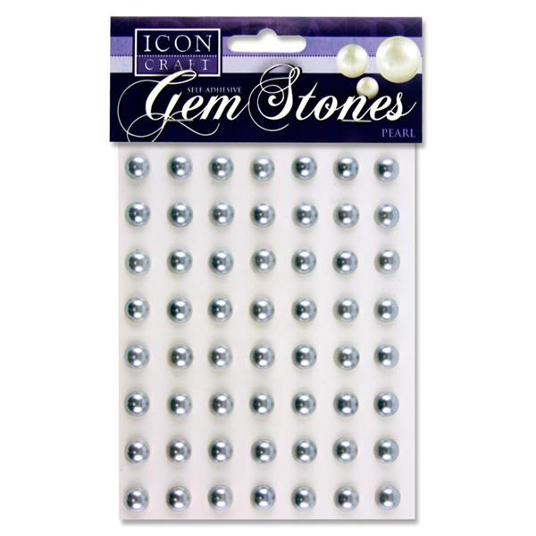 Pkt.56 Self Adhesive Gem Stones 10Mm - Pearl Silver